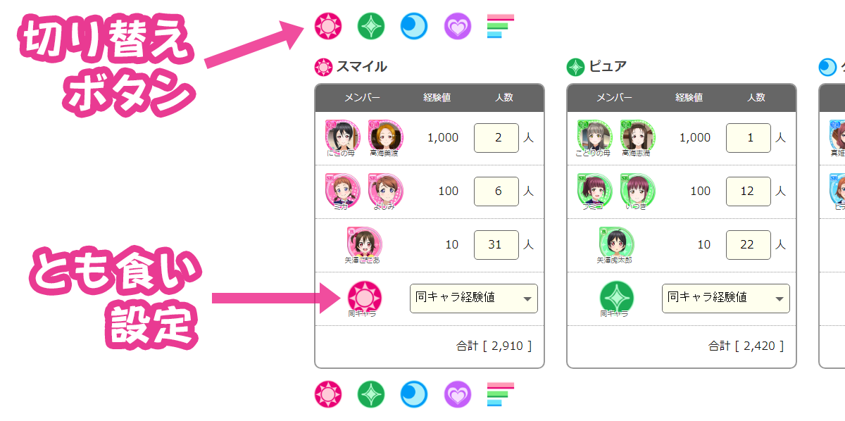 スクフェス 特技アップサポートメンバー 経験値 管理ツール